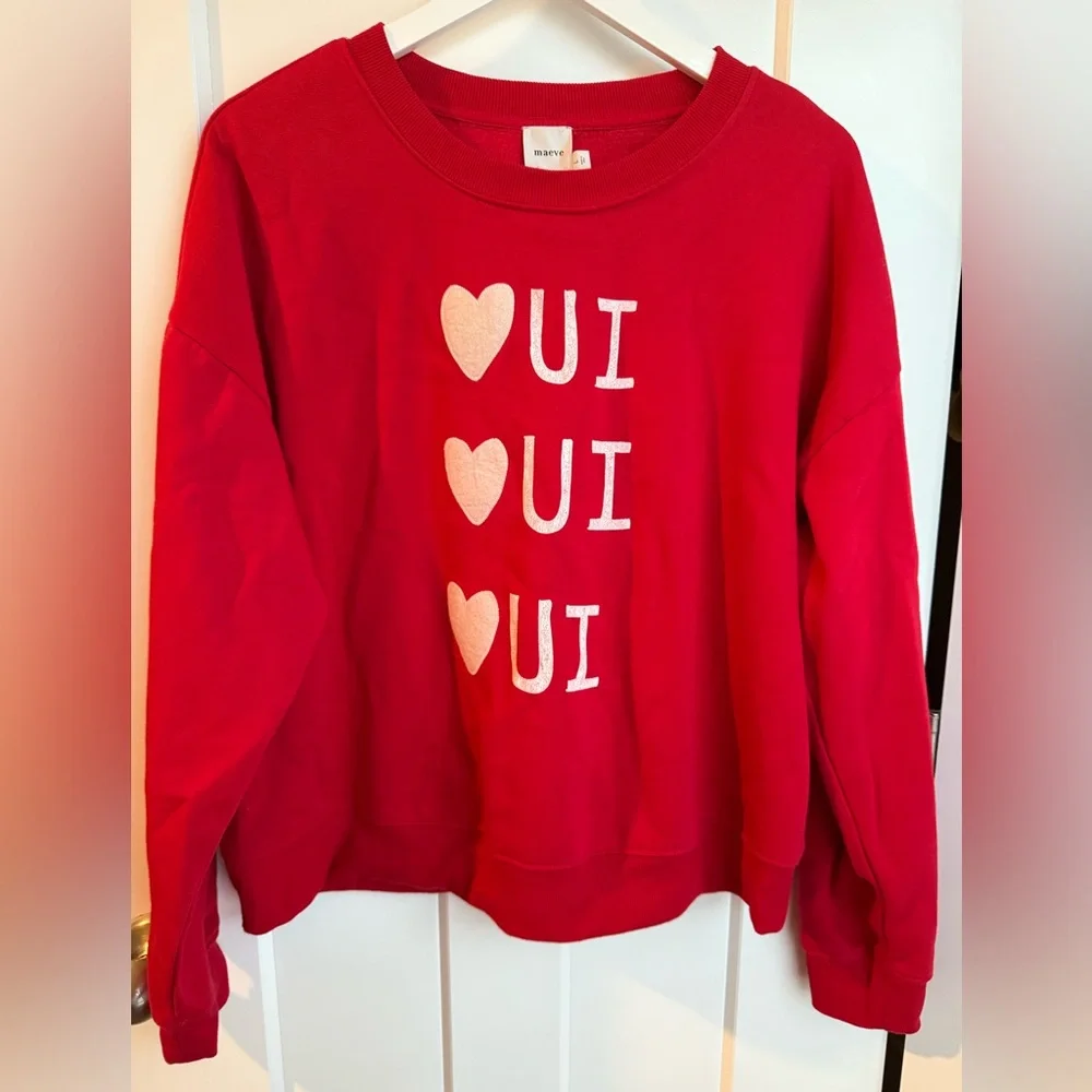 Anthropologie Maeve Large Rebecca Mayfield Red Oui Sweatshirt Parisian Boho - Picture 2 of 7